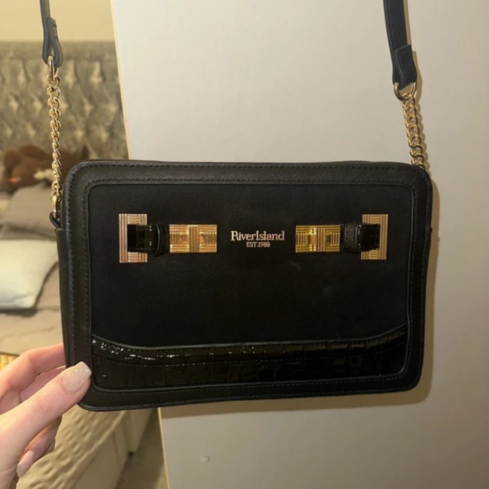 River Island Elegant Black and Gold Crossbody Bag